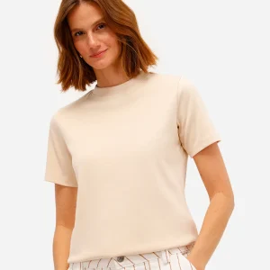 Camiseta classic feminina de algodão peruano interlock bege