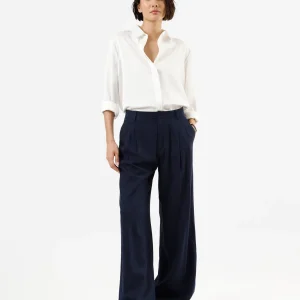 Calça wide leg de alfaiataria feminina com linho