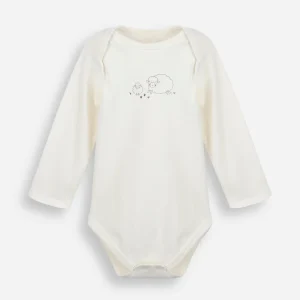 Body infantil de algodão peruano estampado manga longa off white