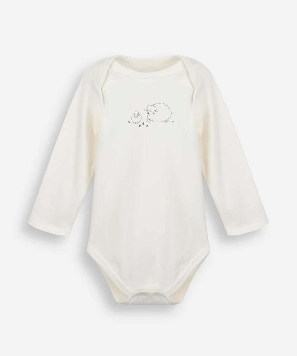 Body infantil de algodão peruano estampado manga longa off white - Imagem 2