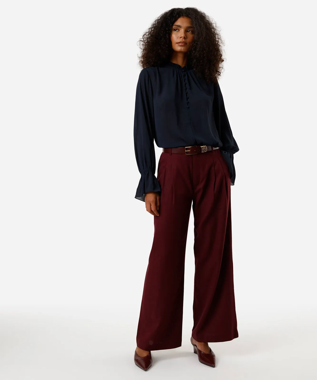 Calça wide leg de alfaiataria feminina com linho - Imagem 3