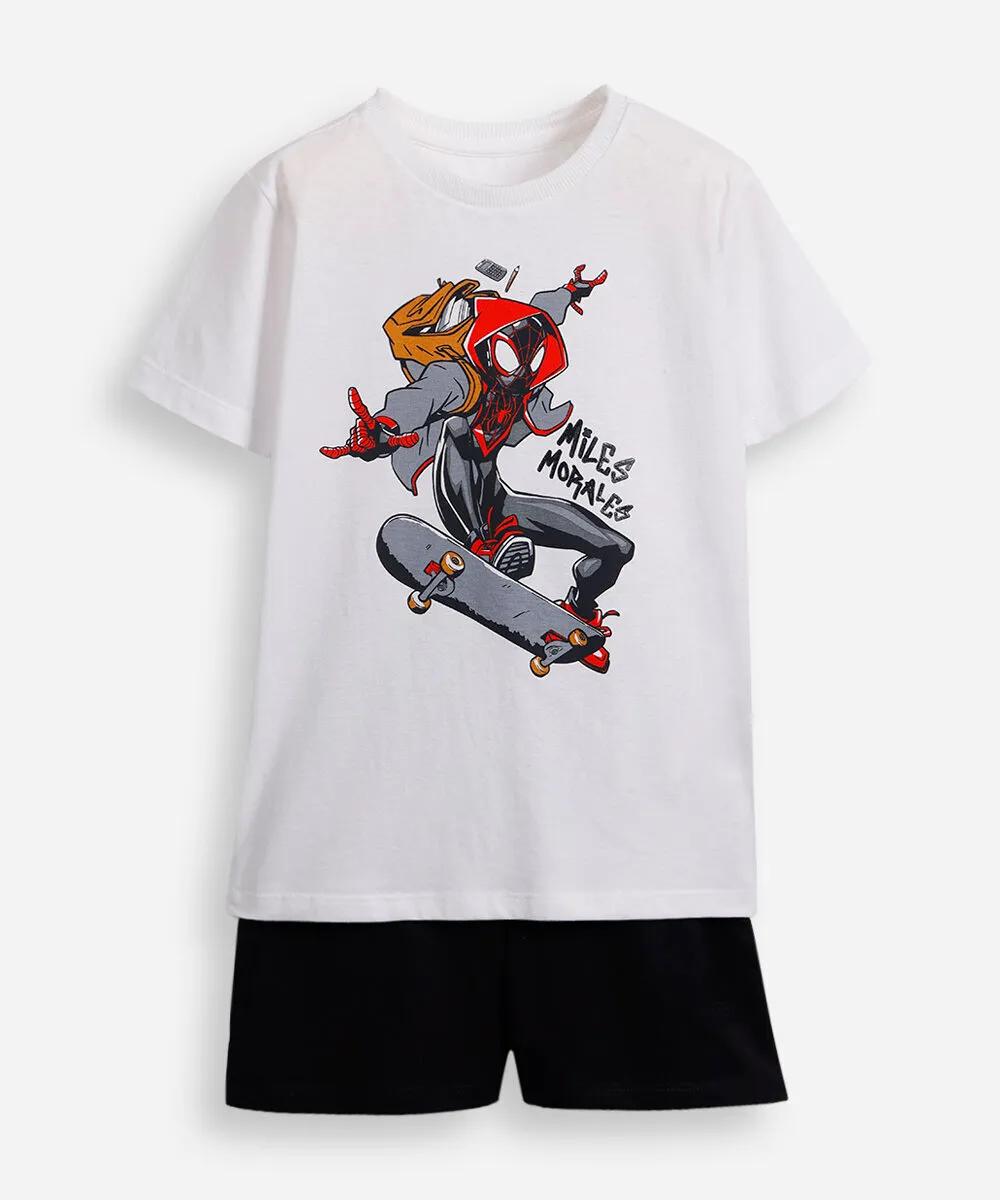 Conjunto infantil em malha de algodão miles morales off white