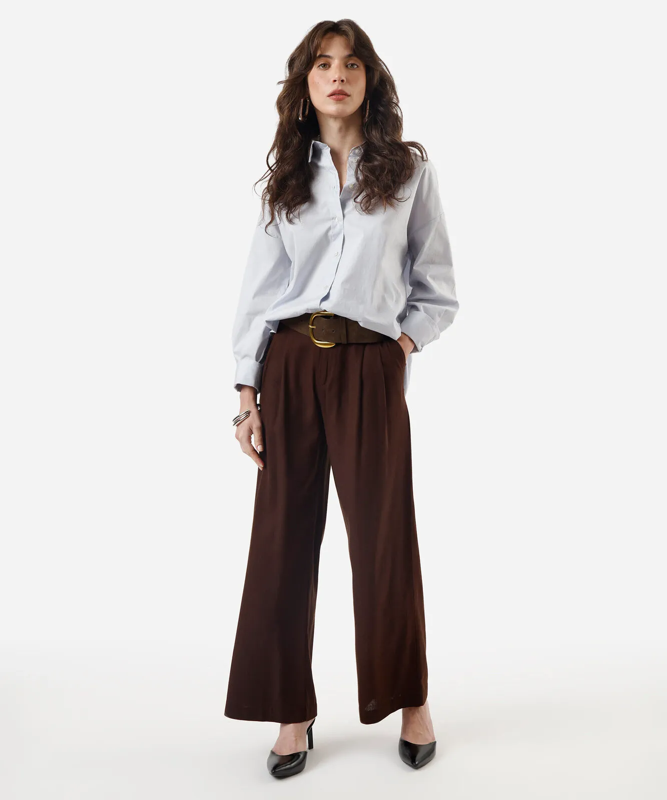Calça wide leg de alfaiataria feminina com linho - Imagem 4
