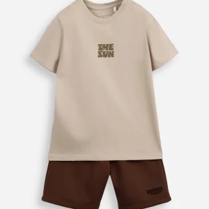 Conjunto curto infantil de algodão the sun bege