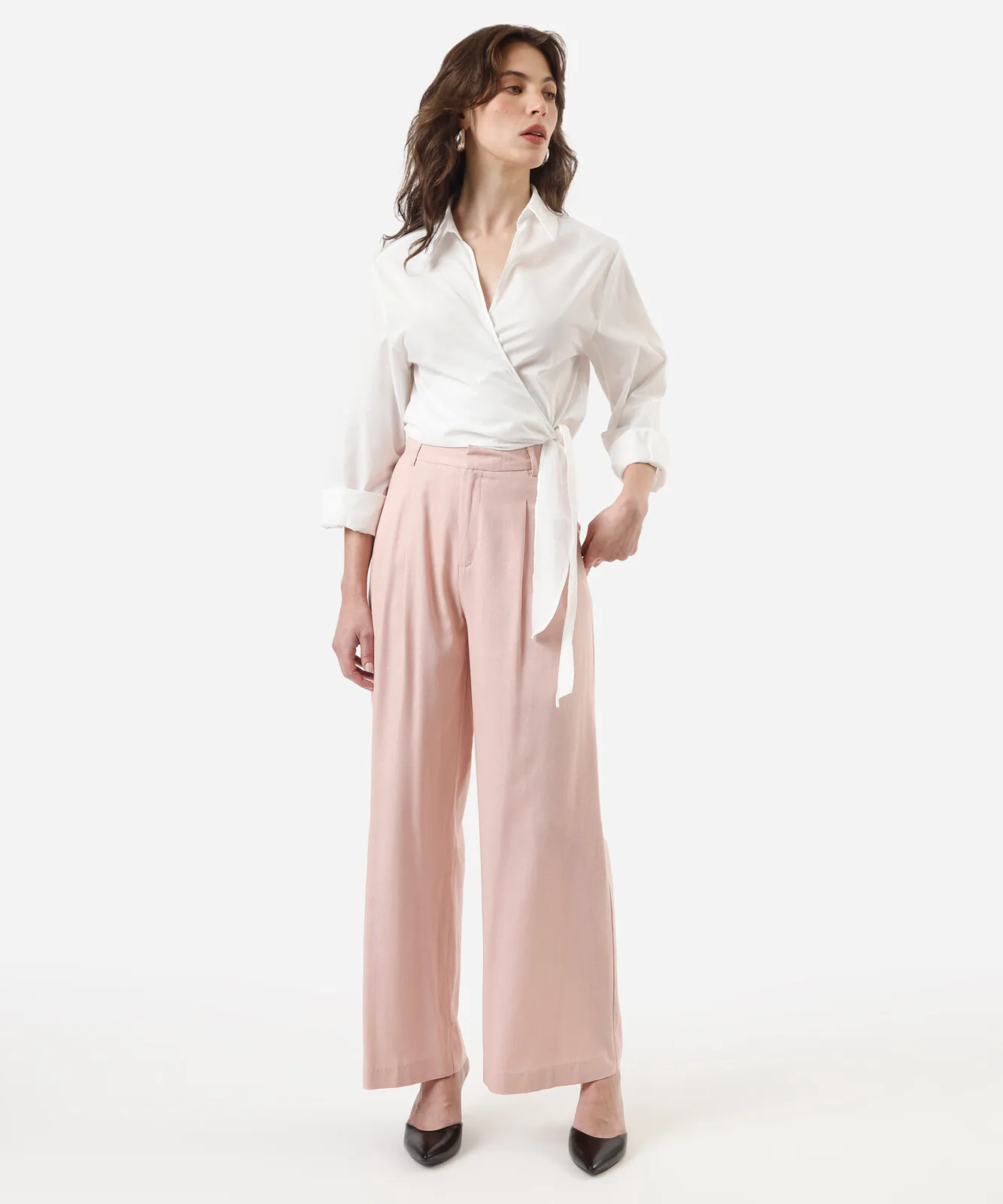 Calça wide leg de alfaiataria feminina com linho - Imagem 5