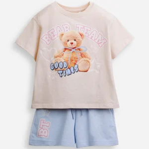 Conjunto curto infantil de algodão estampado colorido