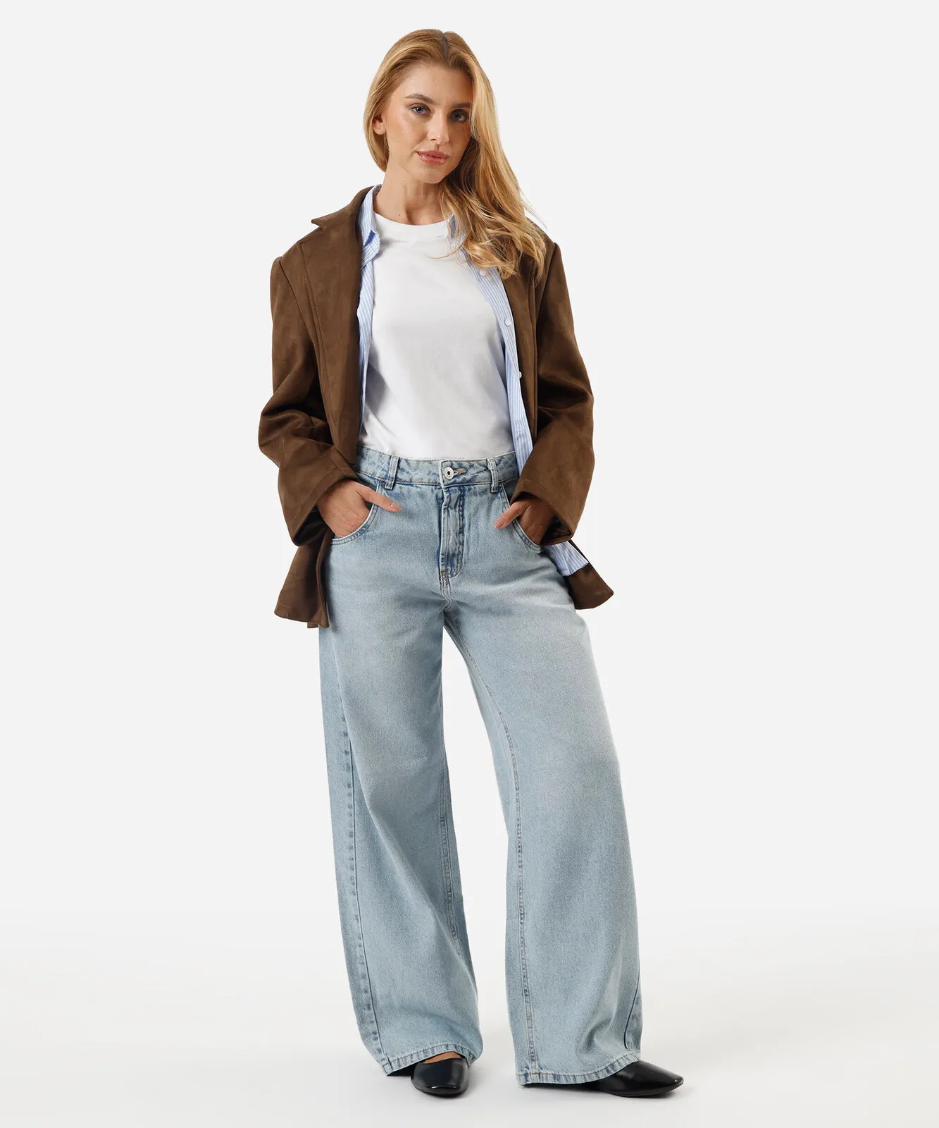Calça jeans oversized cintura média azul