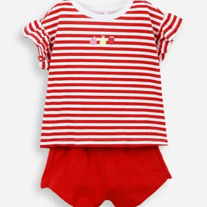 Conjunto infantil de algodão listrado vermelho