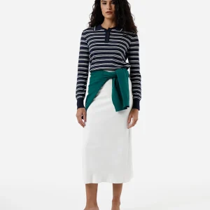 Saia midi de tricot canelada off white