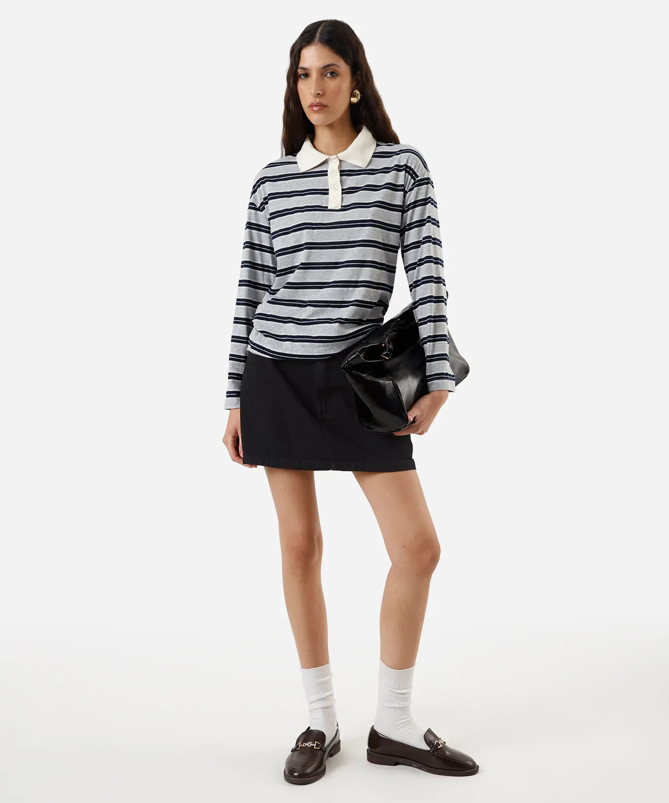 Minissaia feminina jeans cintura alta preta