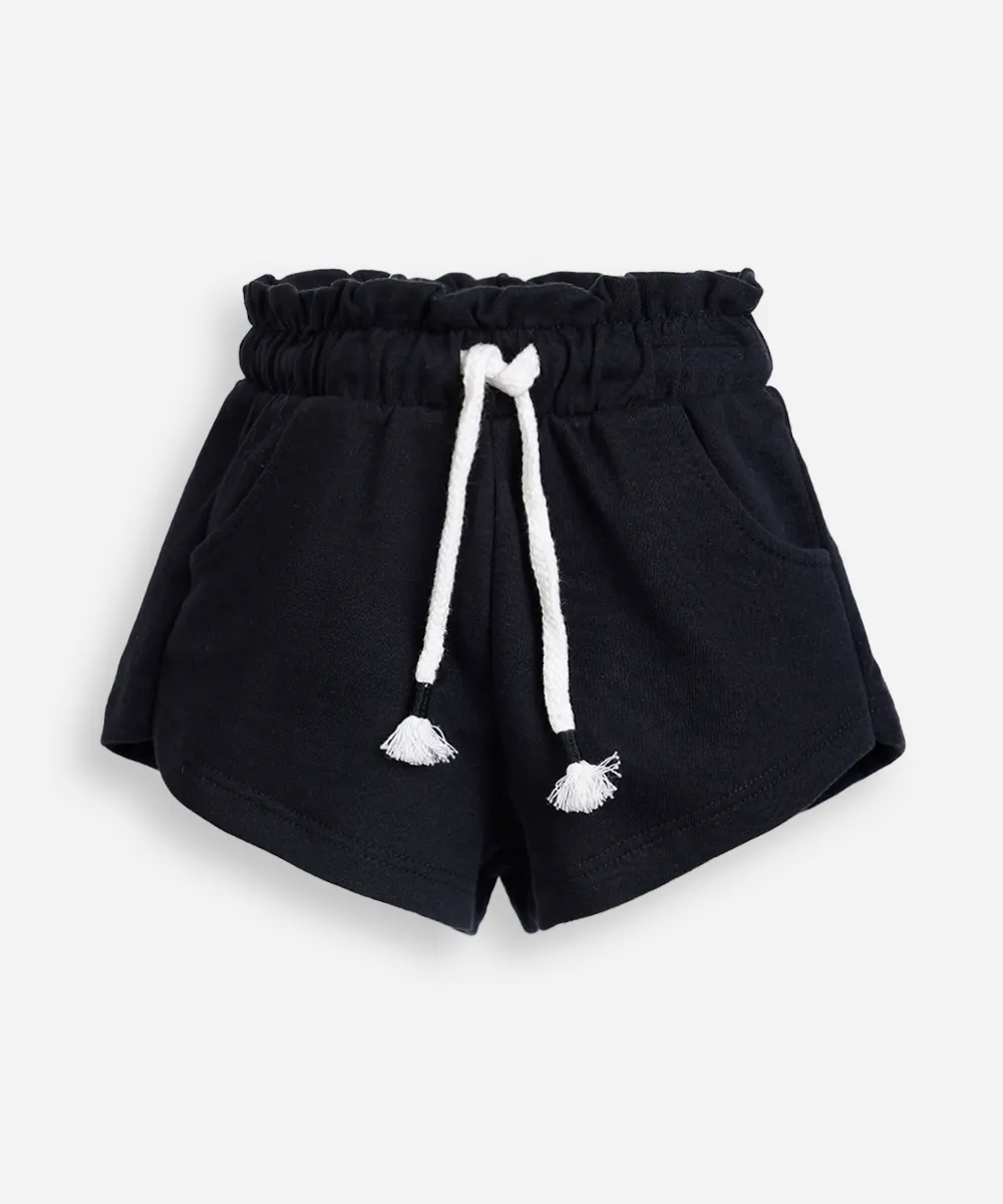 Short infantil de moletom sem felpa cós elástico preto