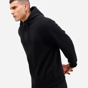 Jaqueta masculina de moletom esportiva com capuz e bolso preta