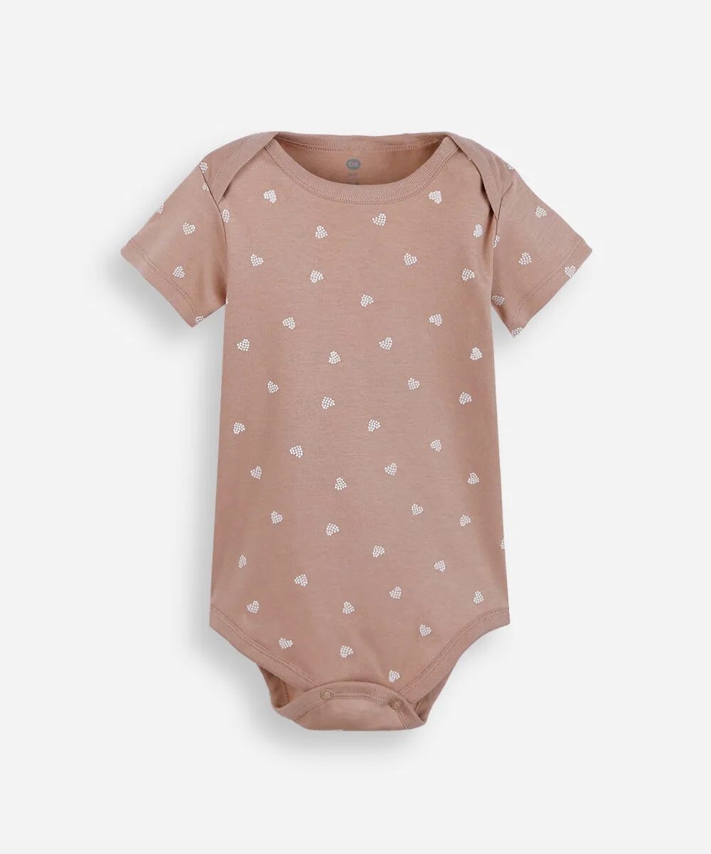 Body infantil de algodão manga curta estampado marrom