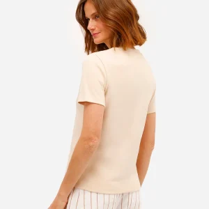Camiseta classic feminina de algodão peruano interlock bege