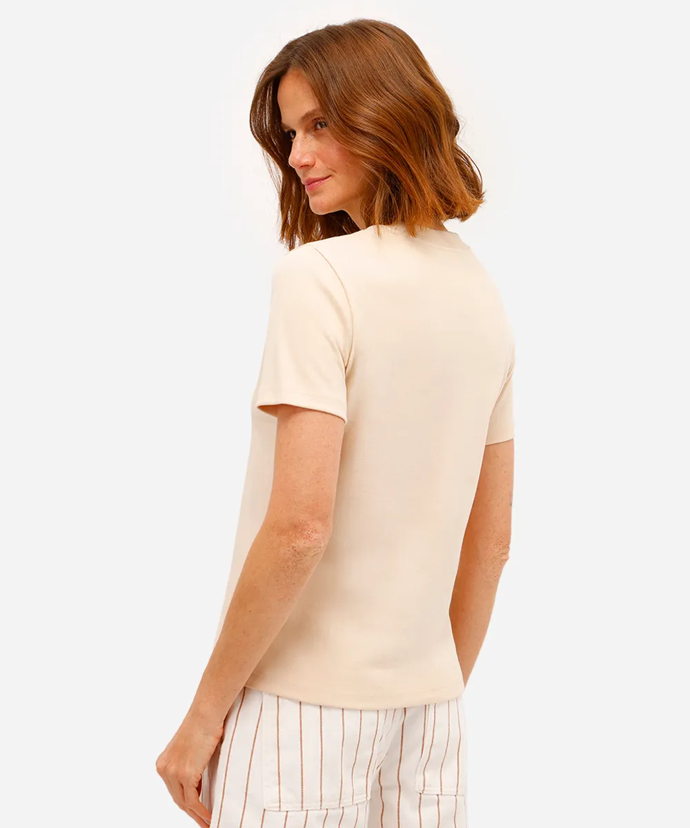 Camiseta classic feminina de algodão peruano interlock bege - Imagem 2
