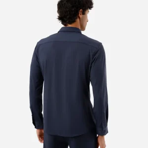 Camisa slim fit masculina de poliamida manga longa azul