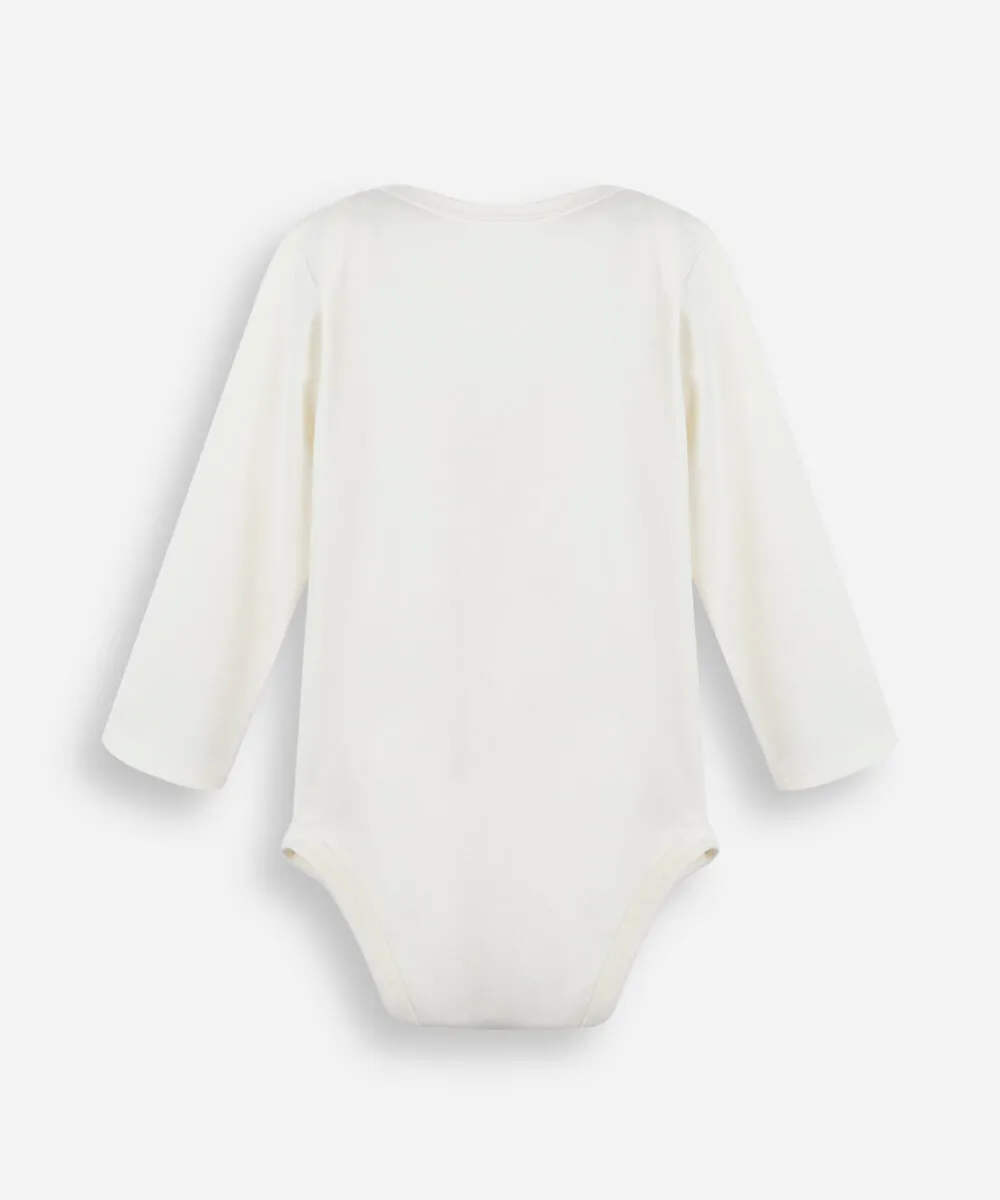 Body infantil de algodão peruano estampado manga longa off white