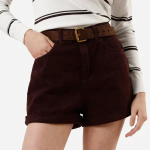 Short mom feminino de sarja cintura alta vinho