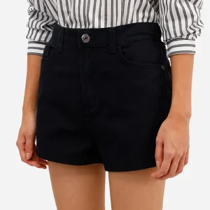 Short mom feminino jeans cós elástico preto