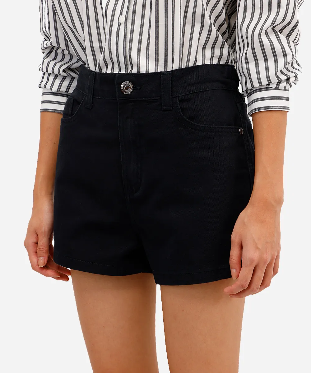 Short mom feminino jeans cós elástico preto - Imagem 2
