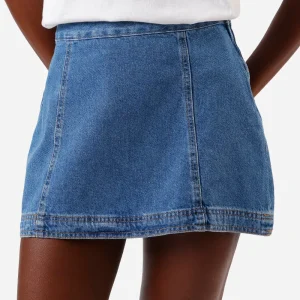 Minissaia feminina jeans com recortes azul