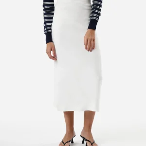 Saia midi de tricot canelada off white