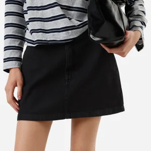Minissaia feminina jeans cintura alta preta