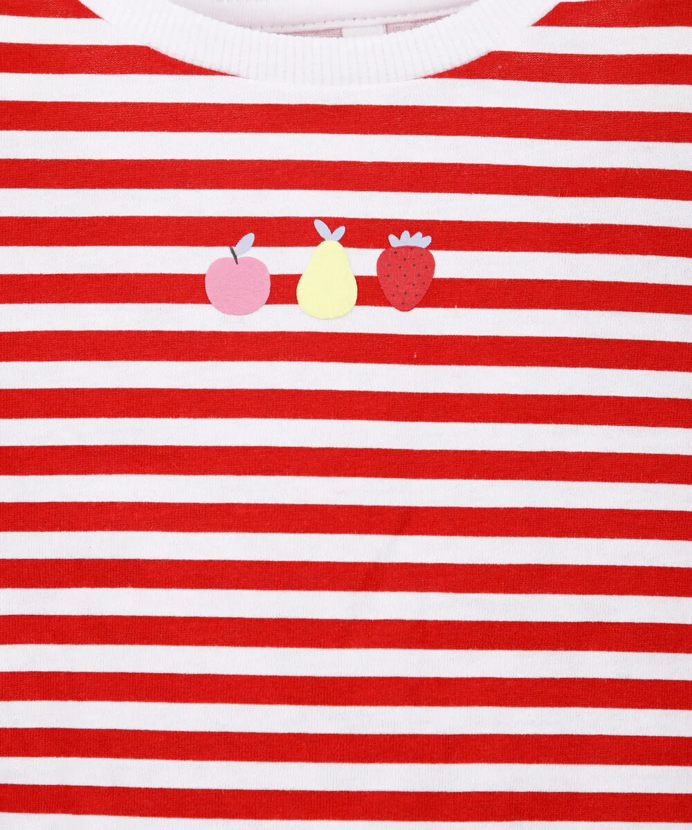 Conjunto infantil de algodão listrado vermelho - Imagem 4