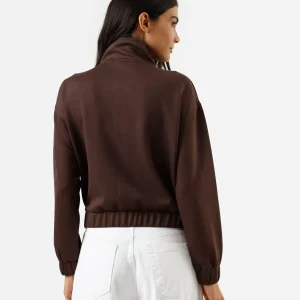 Jaqueta feminina com viscose gola alta marrom
