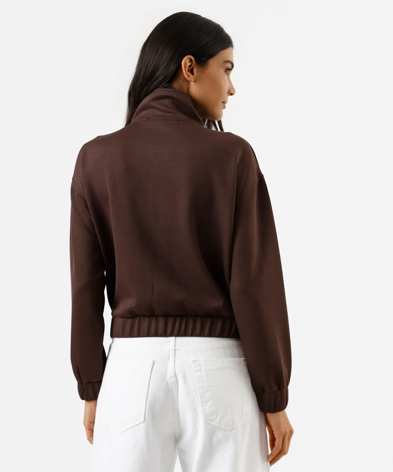 Jaqueta feminina com viscose gola alta marrom - Imagem 2