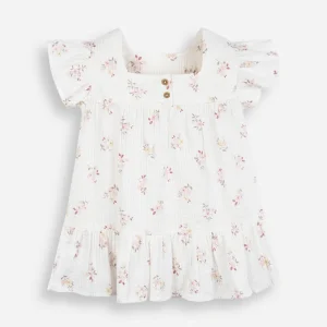 Vestido midi infantil de algodão texturizado floral off white