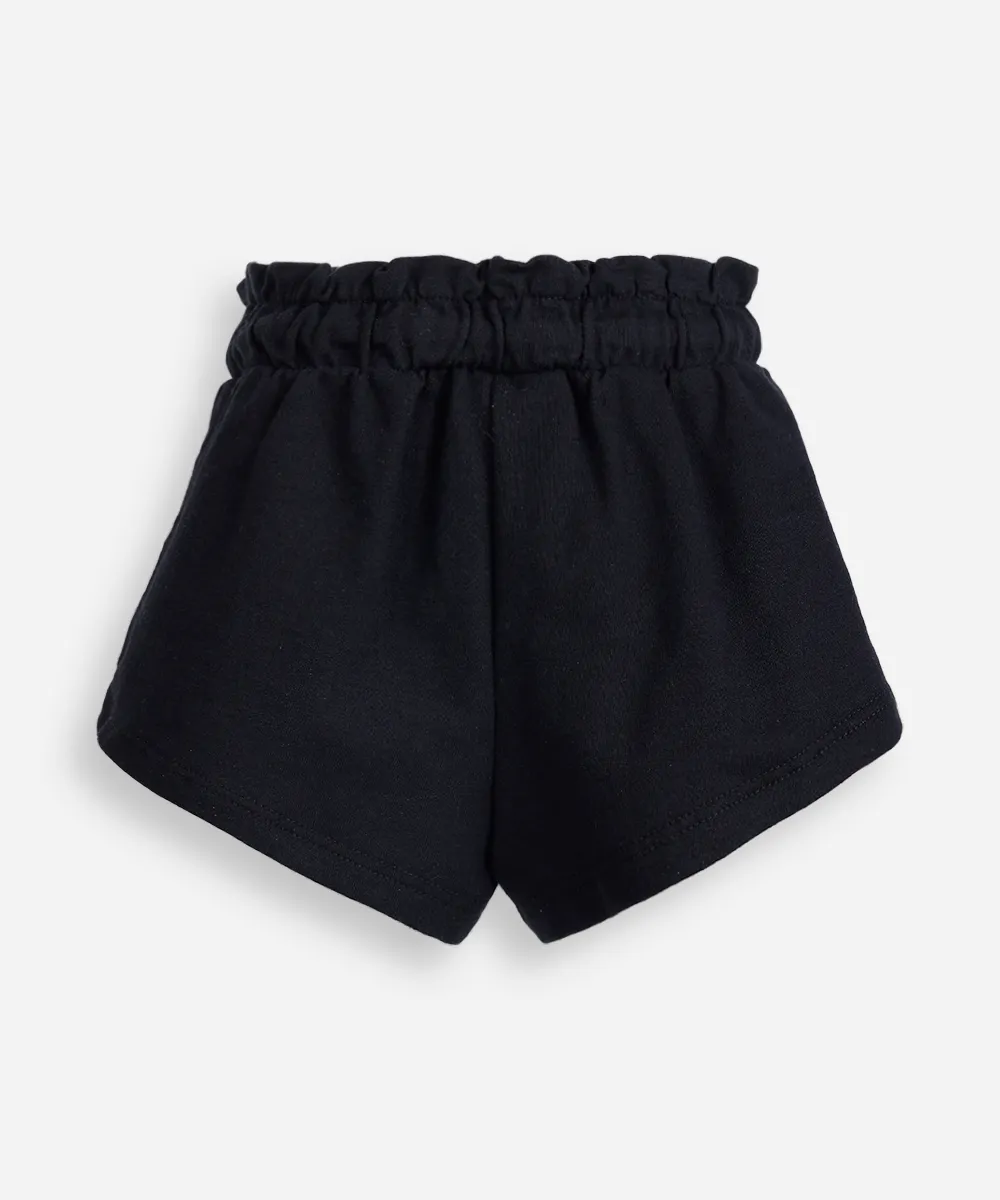 Short infantil de moletom sem felpa cós elástico preto - Imagem 3