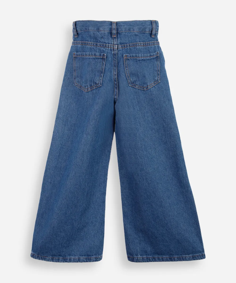 Calça wide leg infantil jeans hello kitty azul - Imagem 3
