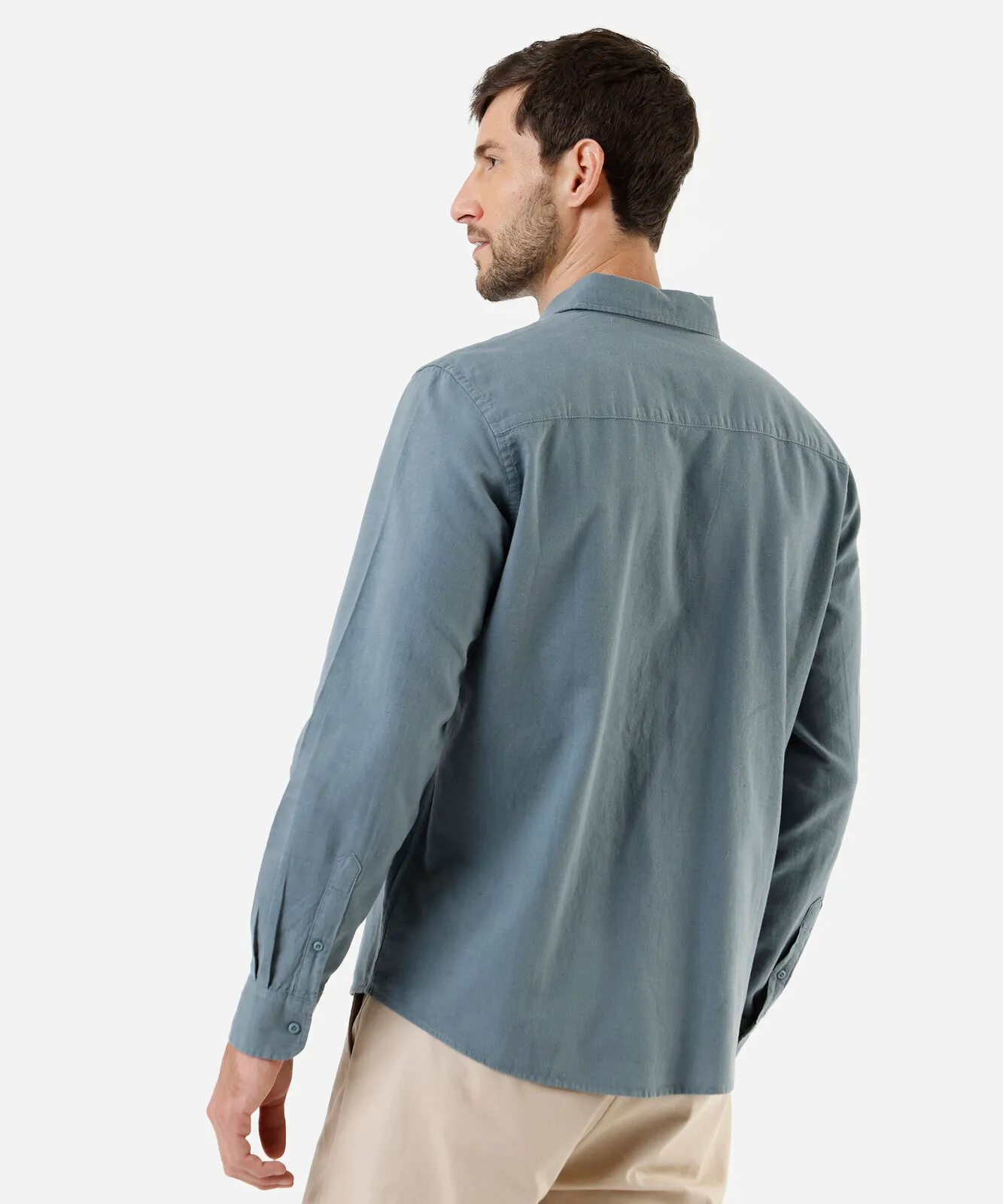Camisa manga curta linho com algodão azul - Imagem 4