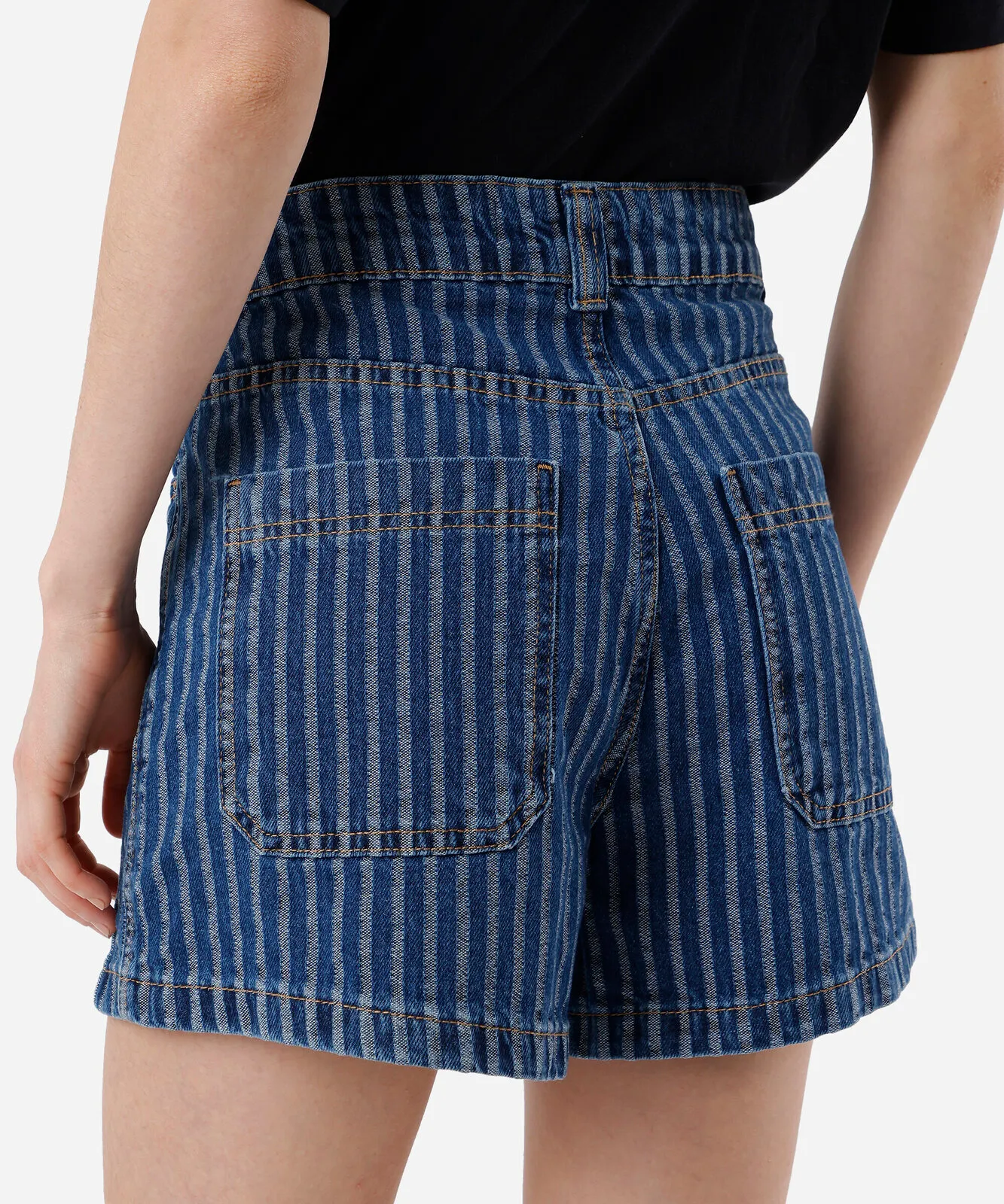 Short feminino jeans cintura média listrado azul - Imagem 3