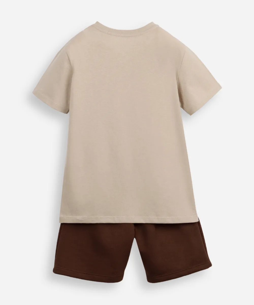 Conjunto curto infantil de algodão the sun bege - Imagem 3