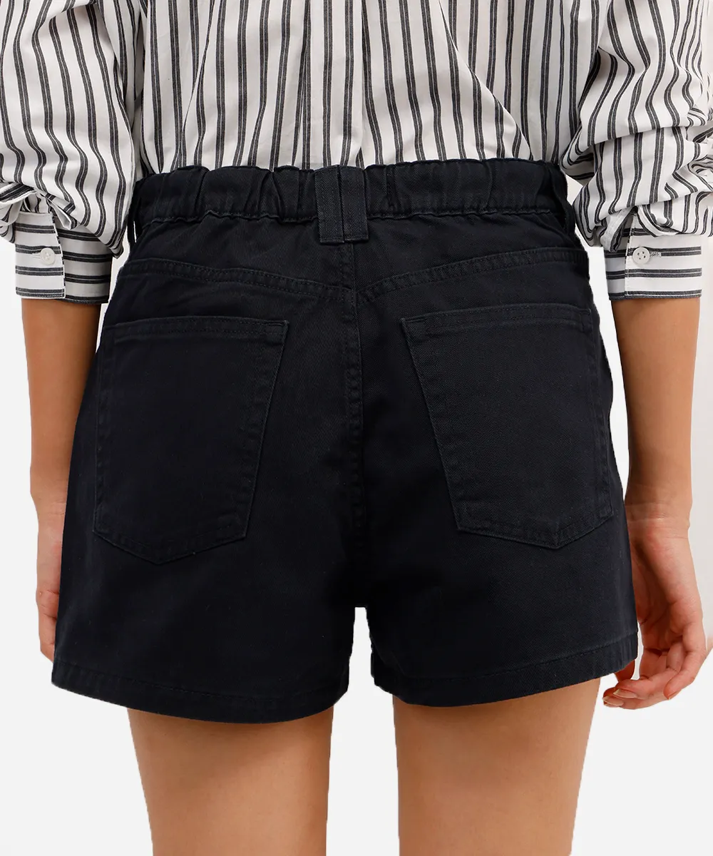 Short mom feminino jeans cós elástico preto - Imagem 3