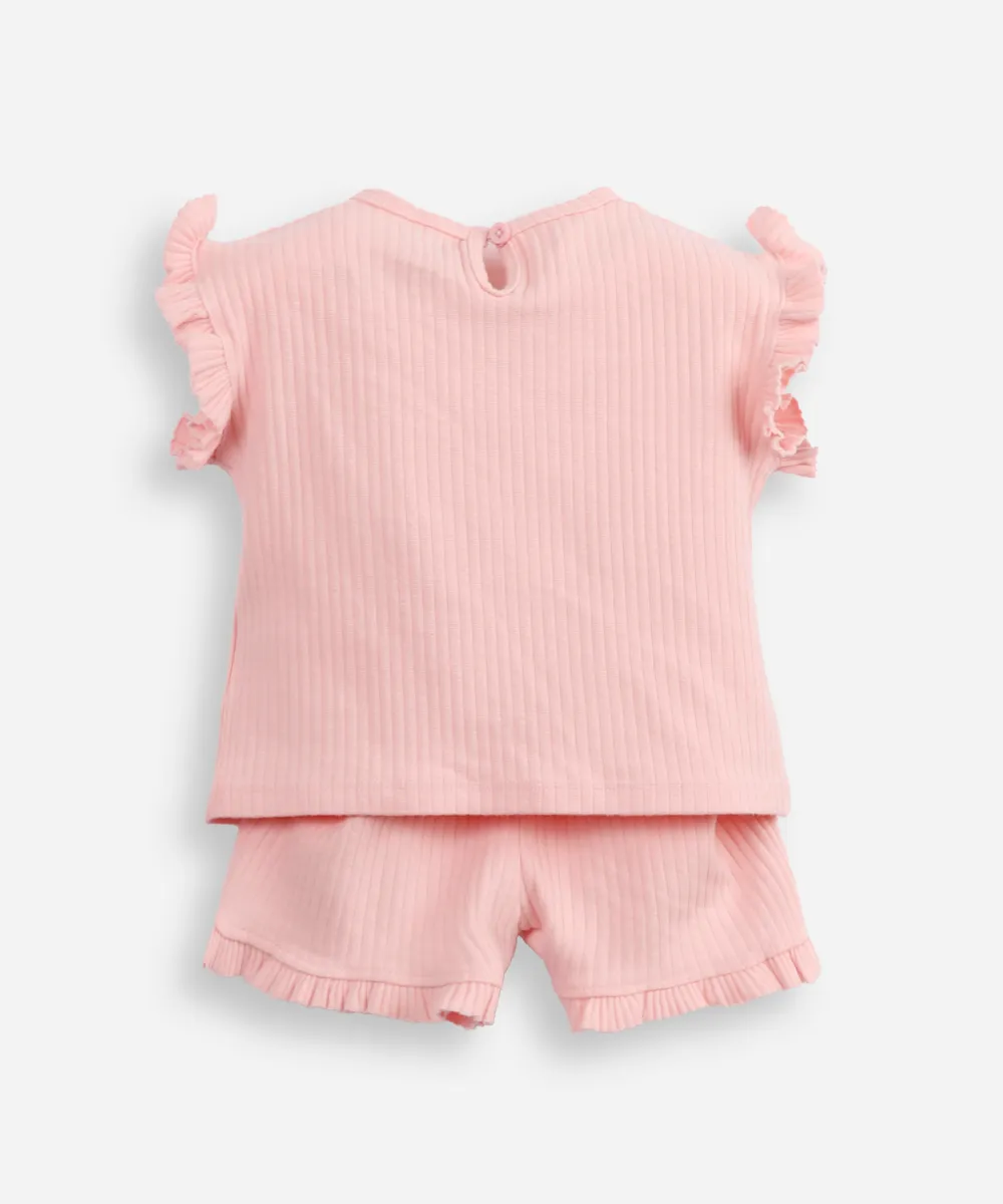 Conjunto infantil curto canelado turma da mônica rosa - Imagem 3