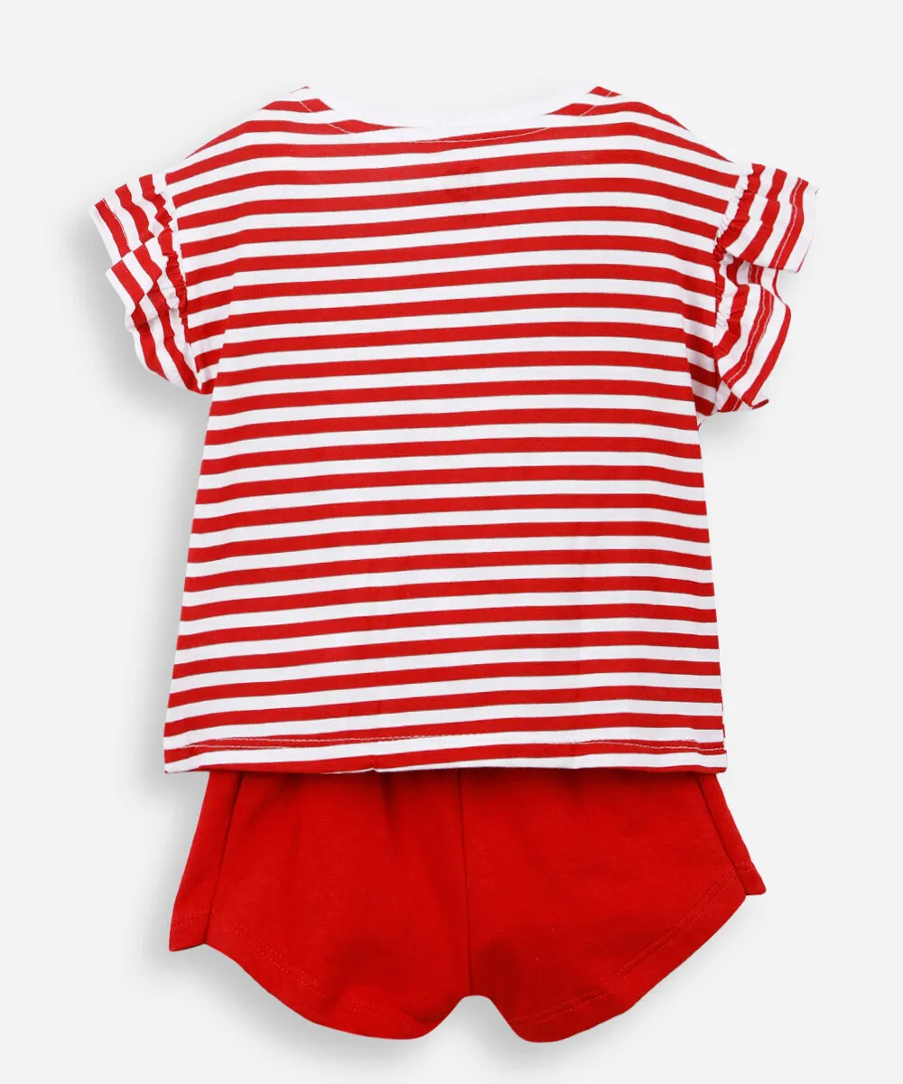 Conjunto infantil de algodão listrado vermelho - Imagem 3