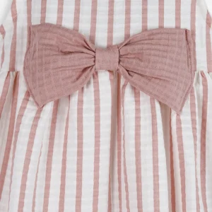 Vestido infantil de algodão texturizado listrado rosa