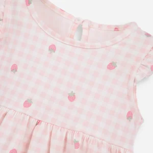 Vestido infantil de algodão xadrez rosa