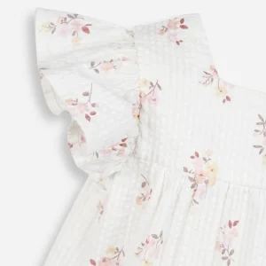Vestido midi infantil de algodão texturizado floral off white