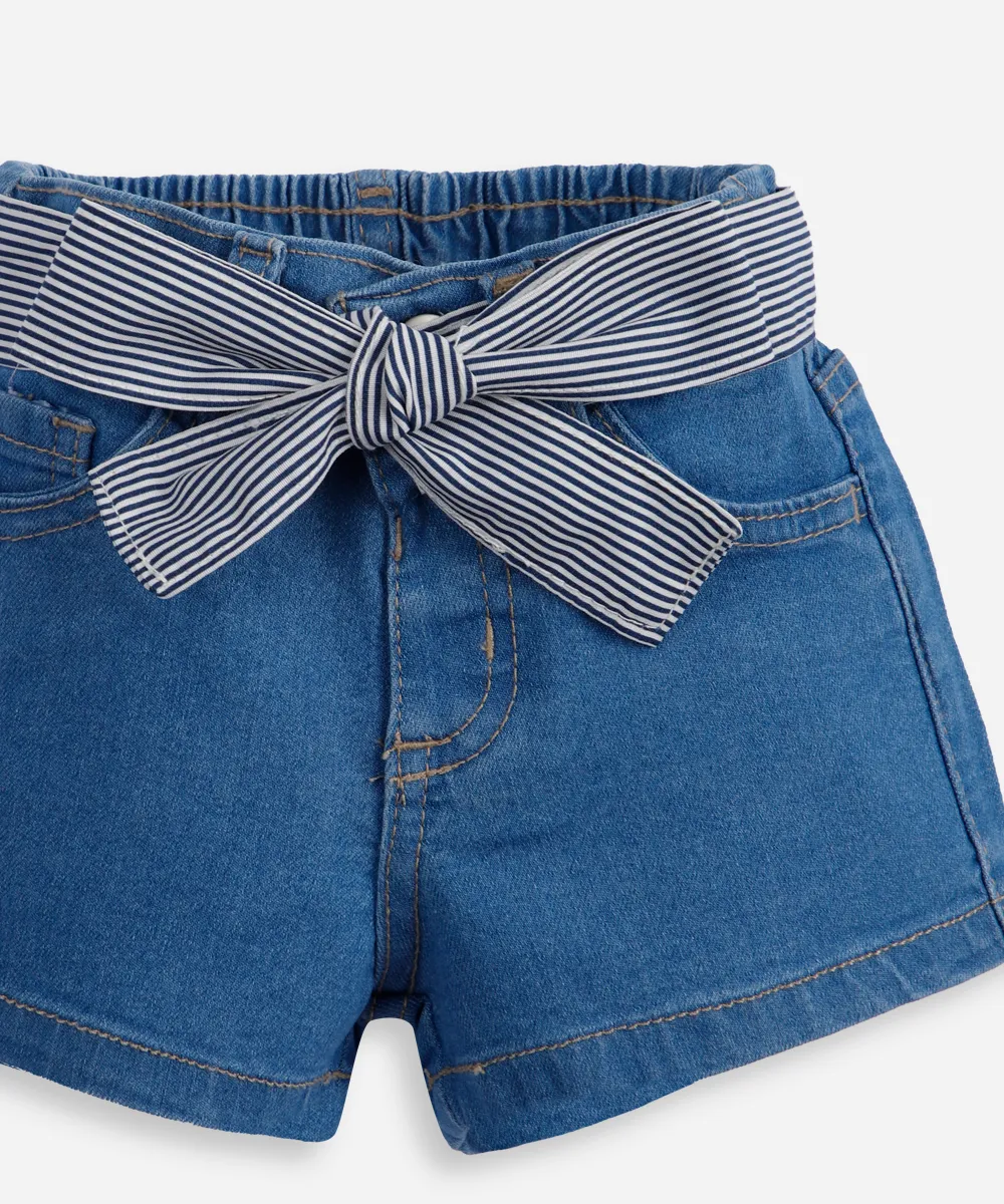 Short infantil jeans com faixa azul - Imagem 2