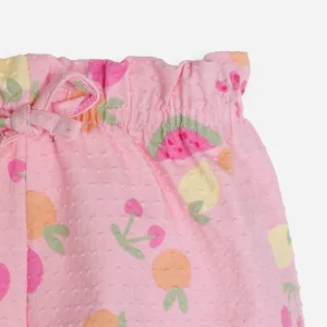 Short curto infantil de algodão frutinha texturizado rosa