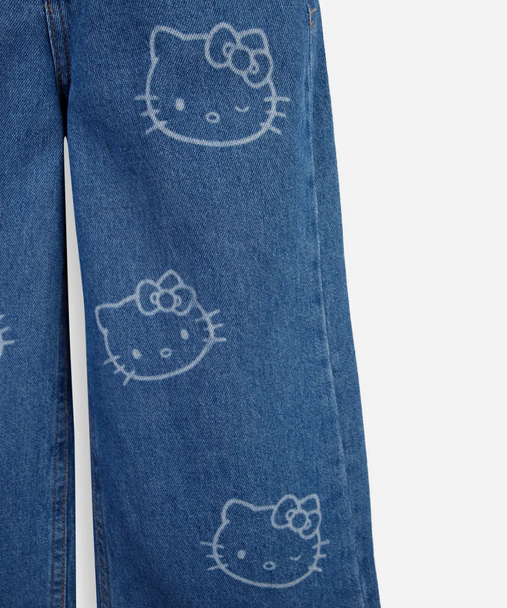 Calça wide leg infantil jeans hello kitty azul - Imagem 2
