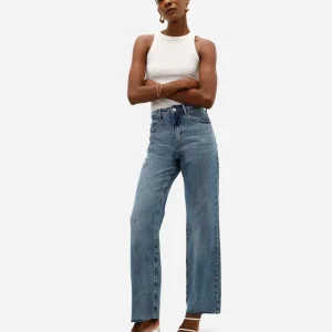 Calça jeans wide leg slim cintura alta azul