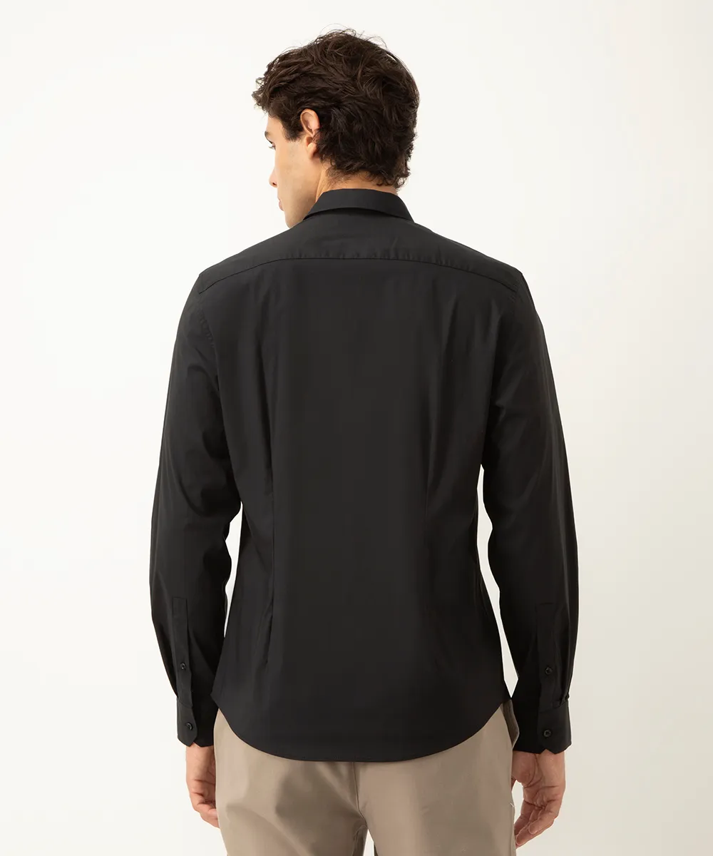 Camisa slim fit de algodão manga longa preta - Imagem 4