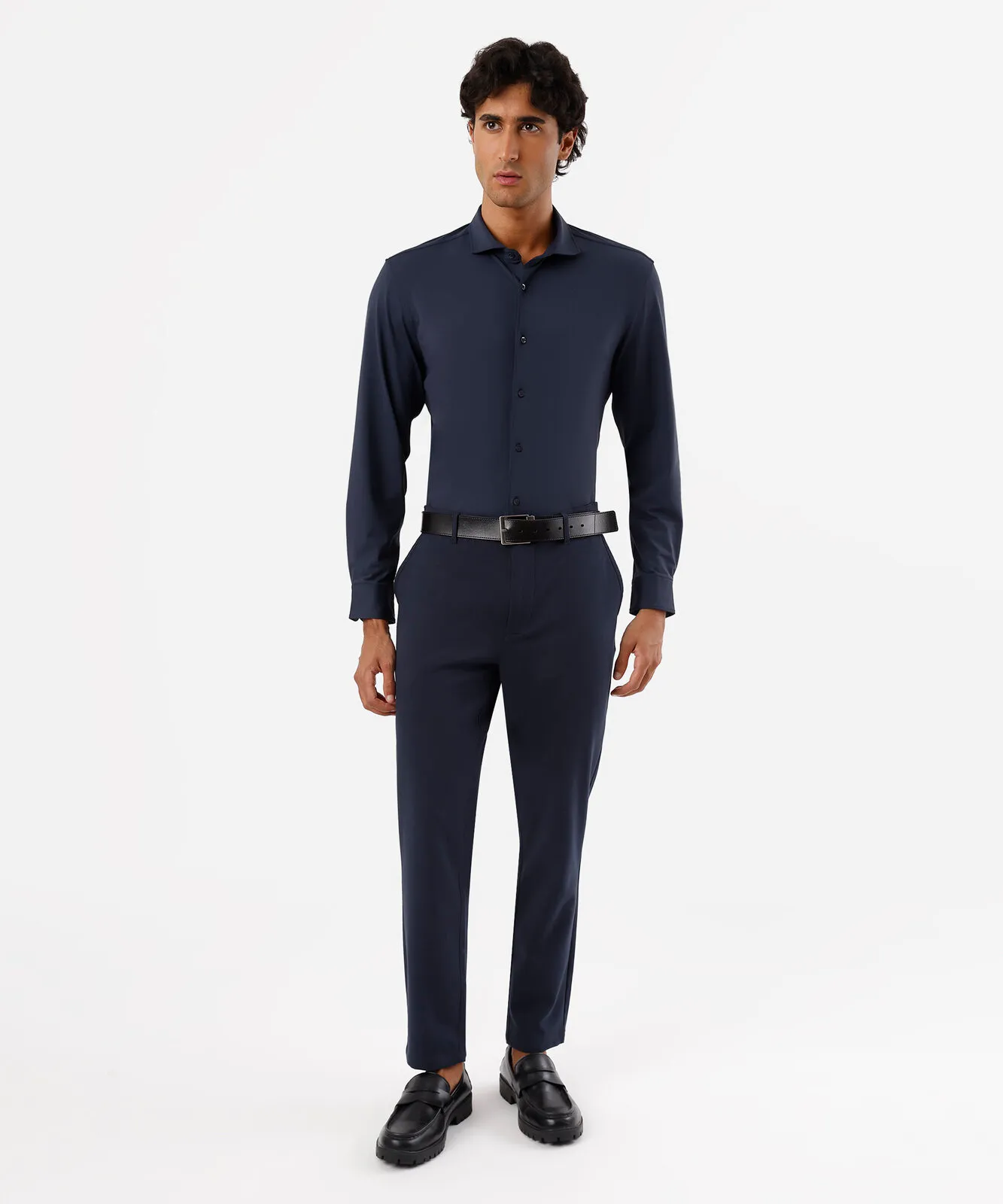 Camisa slim fit masculina de poliamida manga longa azul - Imagem 3