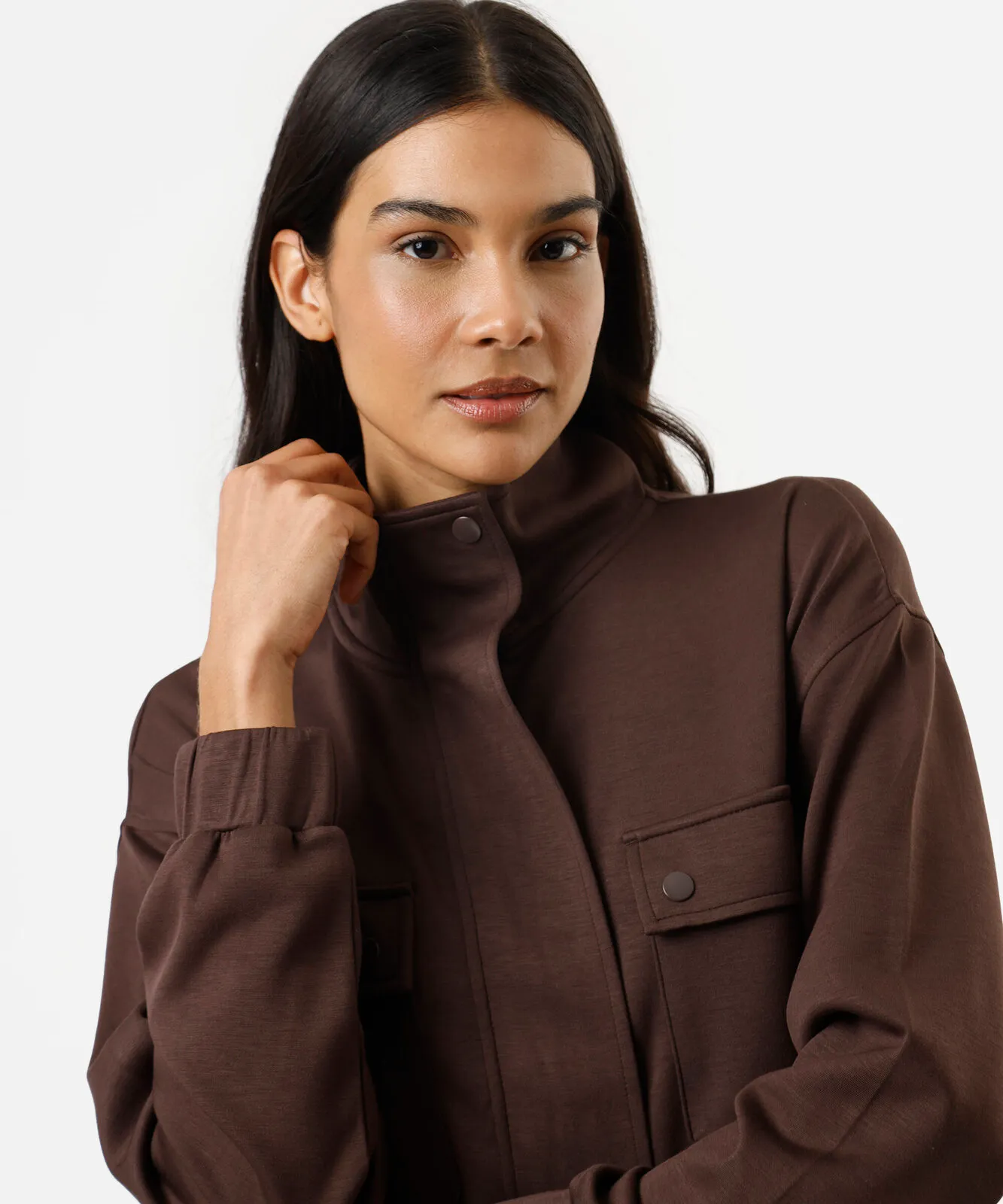 Jaqueta feminina com viscose gola alta marrom - Imagem 4