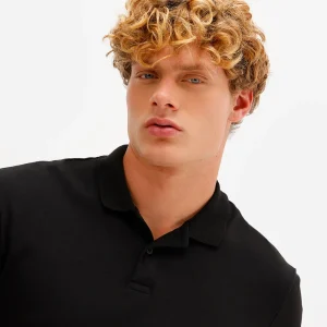 Polo masculina de algodão peruano bold manga curta preta